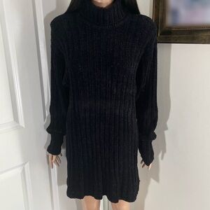 Black Turtleneck Sweater Dress Knitted Long Sleeve
